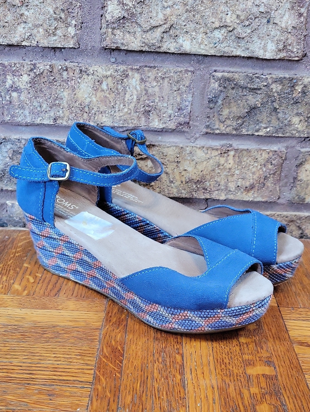 TOMS GIA Platform Open Toe Platform Sandals Woven Pattern Size 7